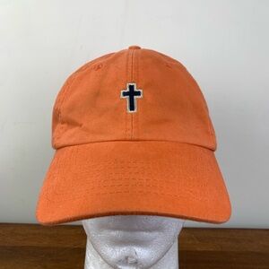 Cross Christian Hat Cap Adjustable Strapback Orange Head Shot By KC Caps Used